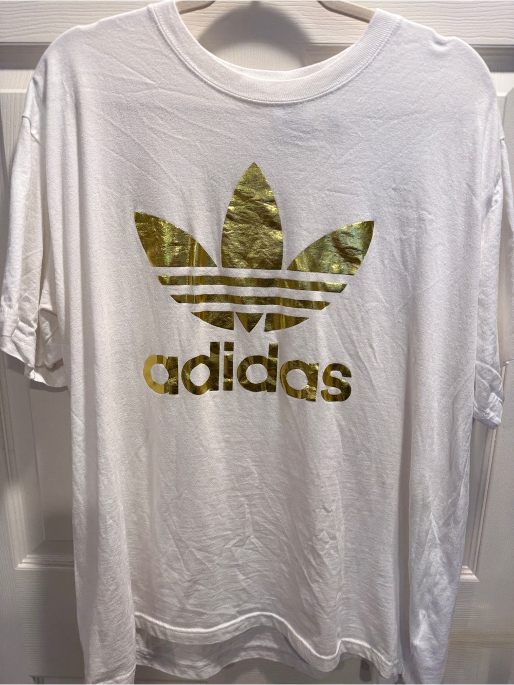 Adidas Originals White Gold Foil Trefoil Graphic Tee T-Shirt XL Cotton - Picture 4 of 7
